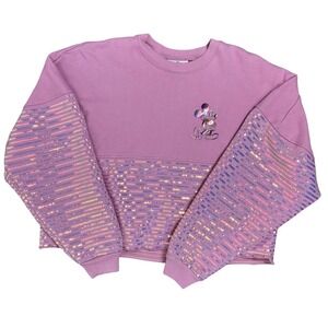 Disney Mickey Mouse Spirit Jersey Sz-M Bubblegum Pink Sequin Metallic Pullover